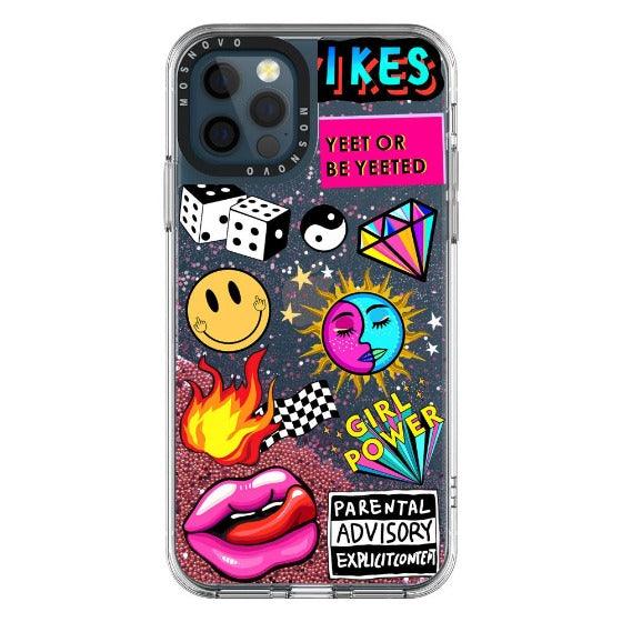 Funky Stickers Glitter Phone Case - iPhone 12 Pro Case - MOSNOVO