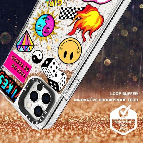 Funky Stickers Glitter Phone Case - iPhone 12 Pro Case - MOSNOVO