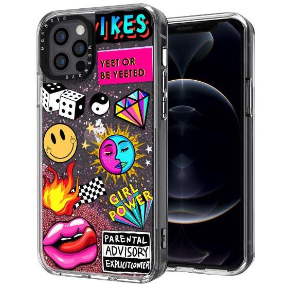 Funky Stickers Glitter Phone Case - iPhone 12 Pro Max Case - MOSNOVO