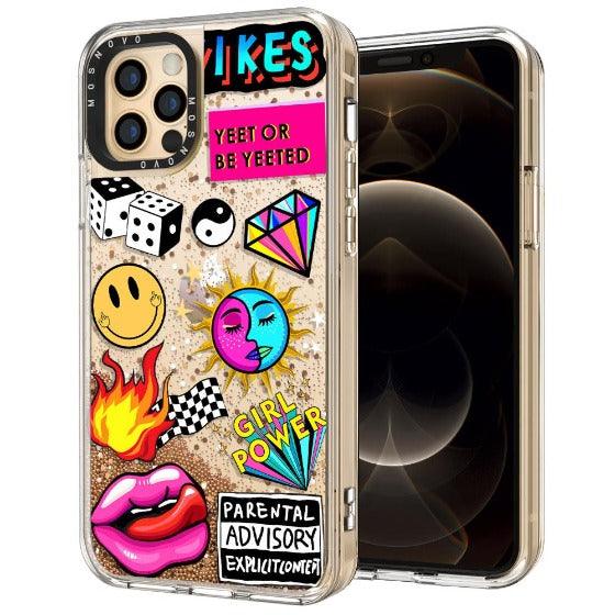 Funky Stickers Glitter Phone Case - iPhone 12 Pro Max Case - MOSNOVO