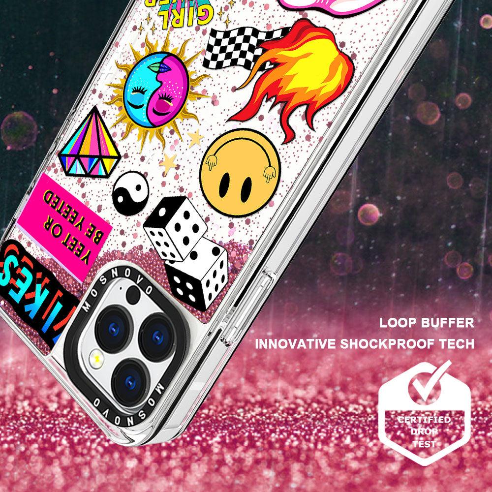 Funky Stickers Glitter Phone Case - iPhone 13 Pro Case - MOSNOVO