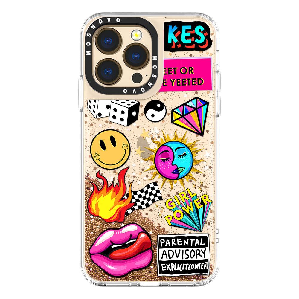 Funky Stickers Glitter Phone Case - iPhone 13 Pro Case - MOSNOVO