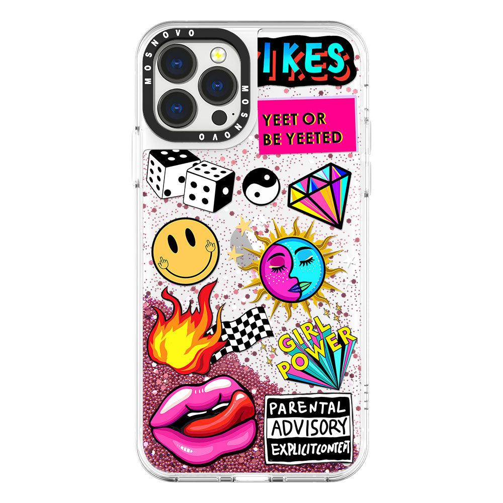 Funky Stickers Glitter Phone Case - iPhone 13 Pro Max Case - MOSNOVO