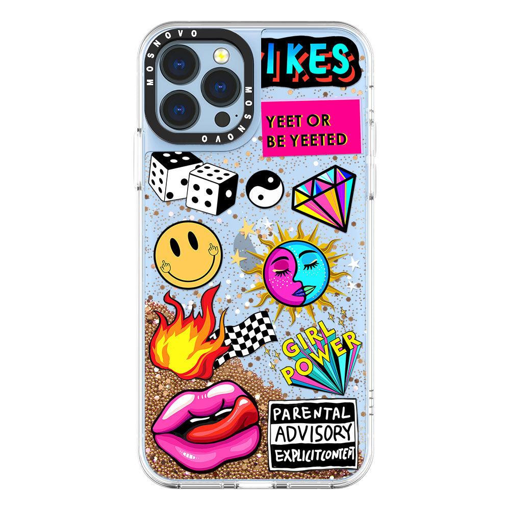 Funky Stickers Glitter Phone Case - iPhone 13 Pro Max Case - MOSNOVO