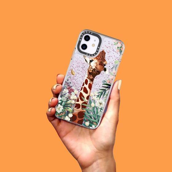 Giraffe In The Garden Glitter Phone Case - iPhone 11 Case - MOSNOVO