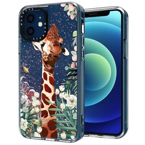 Giraffe In The Garden Glitter Phone Case - iPhone 12 Case - MOSNOVO