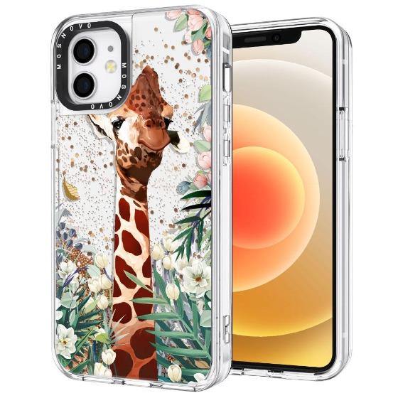 Giraffe In The Garden Glitter Phone Case - iPhone 12 Mini Case - MOSNOVO