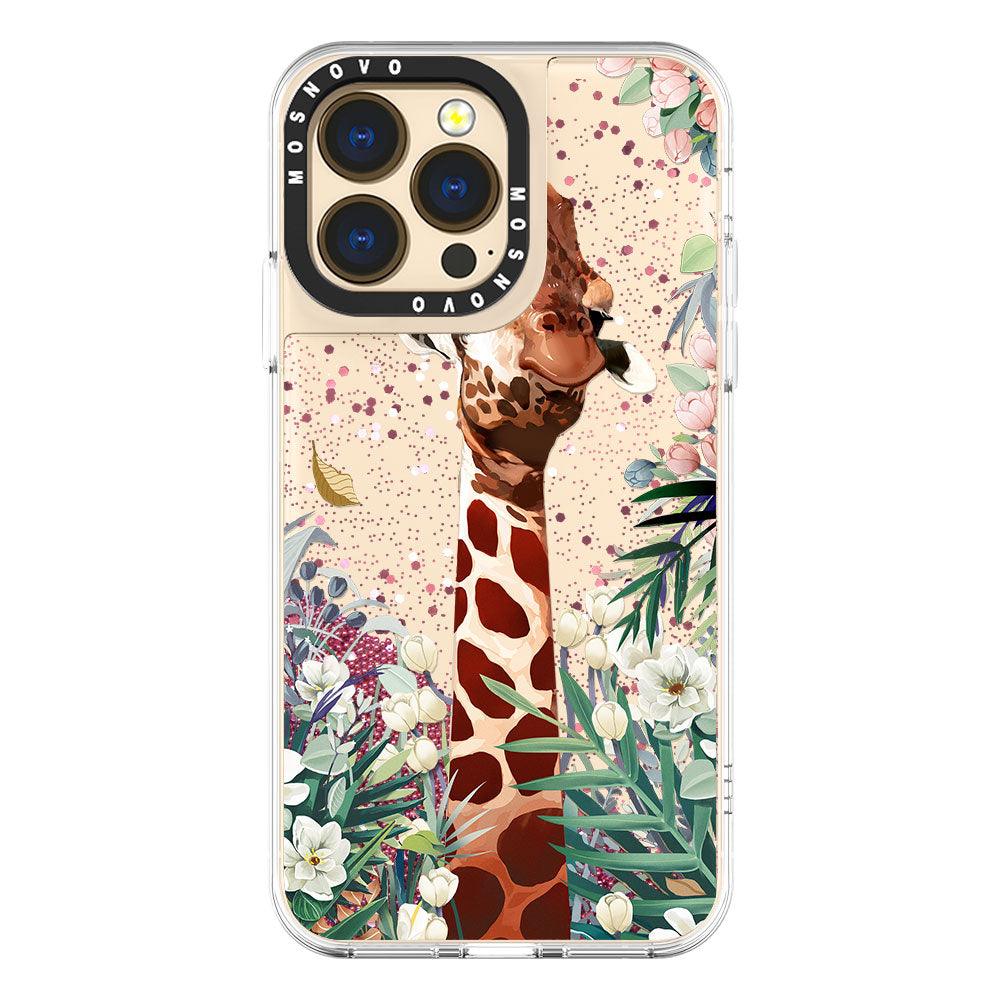 Giraffe In The Garden Glitter Phone Case - iPhone 13 Pro Case - MOSNOVO