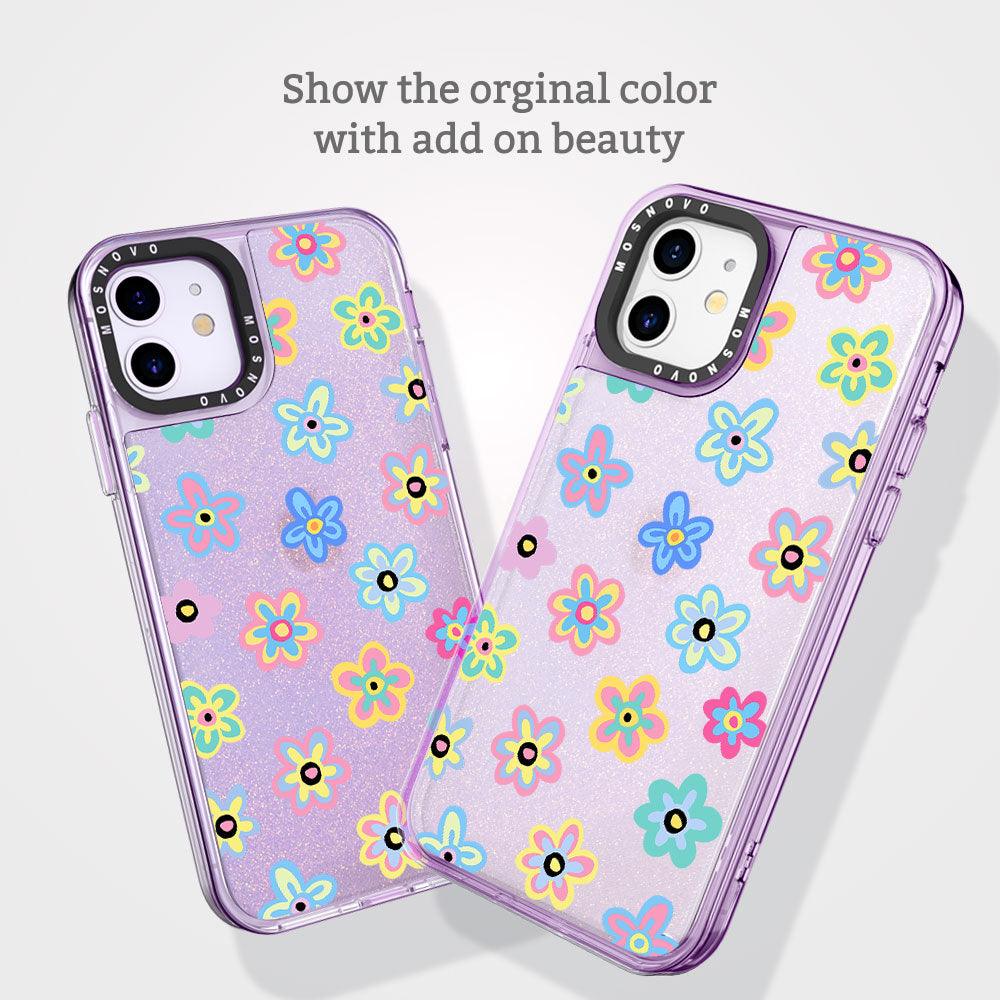 Groovy Flower Glitter Phone Case - iPhone 11 Case - MOSNOVO