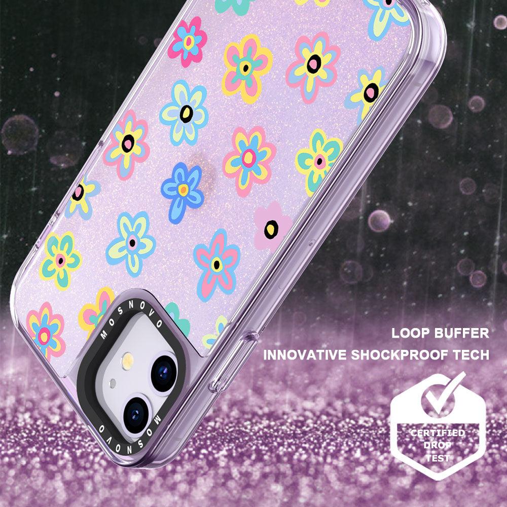 Groovy Flower Glitter Phone Case - iPhone 11 Case - MOSNOVO