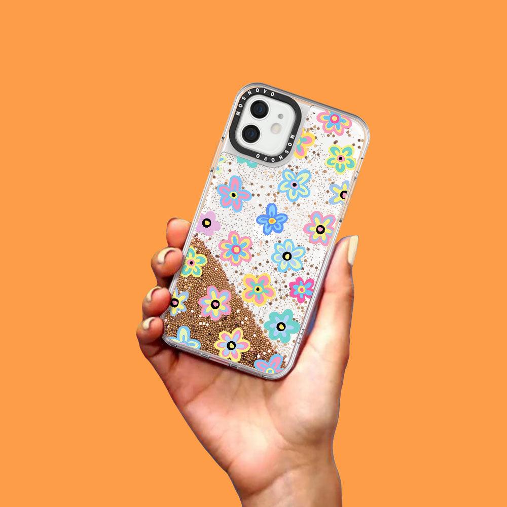 Groovy Flower Glitter Phone Case - iPhone 12 Mini Case - MOSNOVO