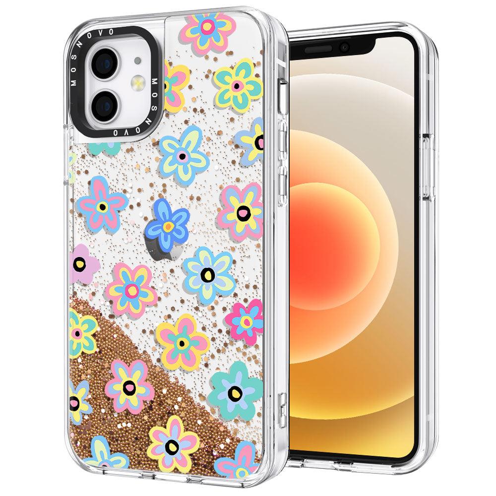 Groovy Flower Glitter Phone Case - iPhone 12 Mini Case - MOSNOVO