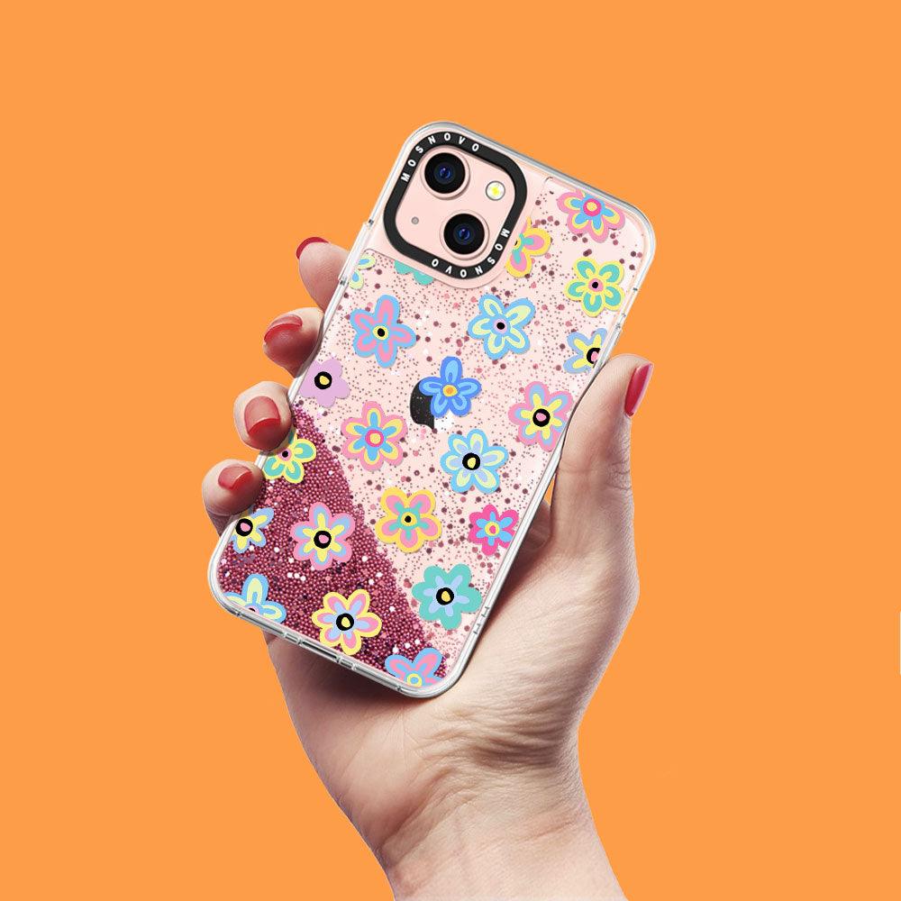 Groovy Flower Glitter Phone Case - iPhone 13 Case - MOSNOVO