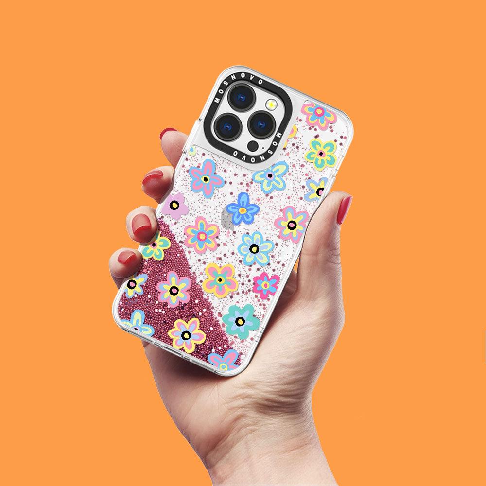Groovy Flower Glitter Phone Case - iPhone 13 Pro Case - MOSNOVO