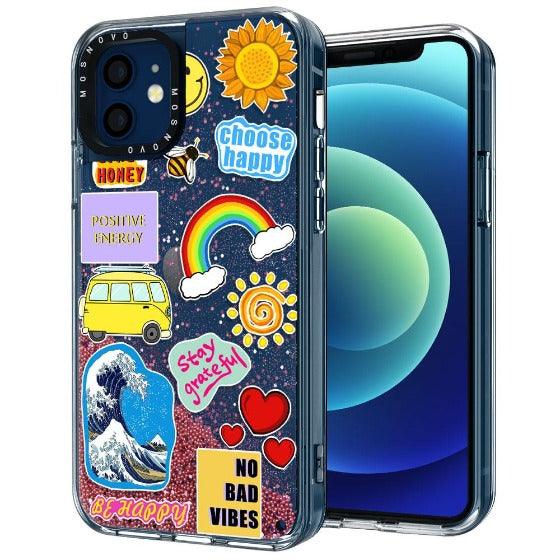 Happy Vibes Glitter Phone Case - iPhone 12 Mini Case - MOSNOVO