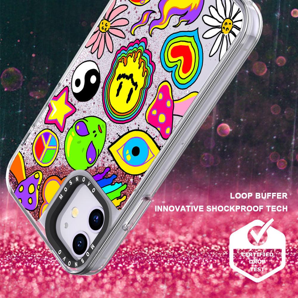 Hippie Rainbow Face Love Glitter Phone Case - iPhone 11 Case - MOSNOVO
