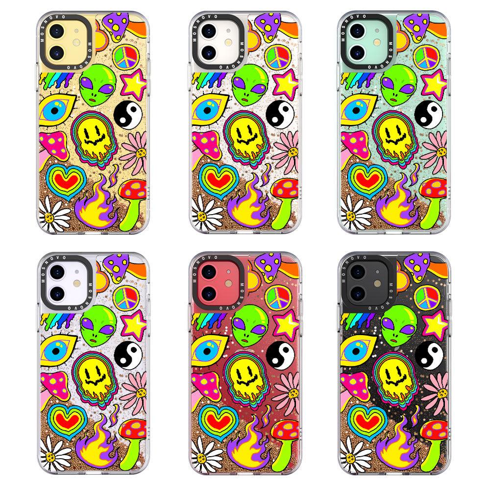 Hippie Rainbow Face Love Glitter Phone Case - iPhone 11 Case - MOSNOVO