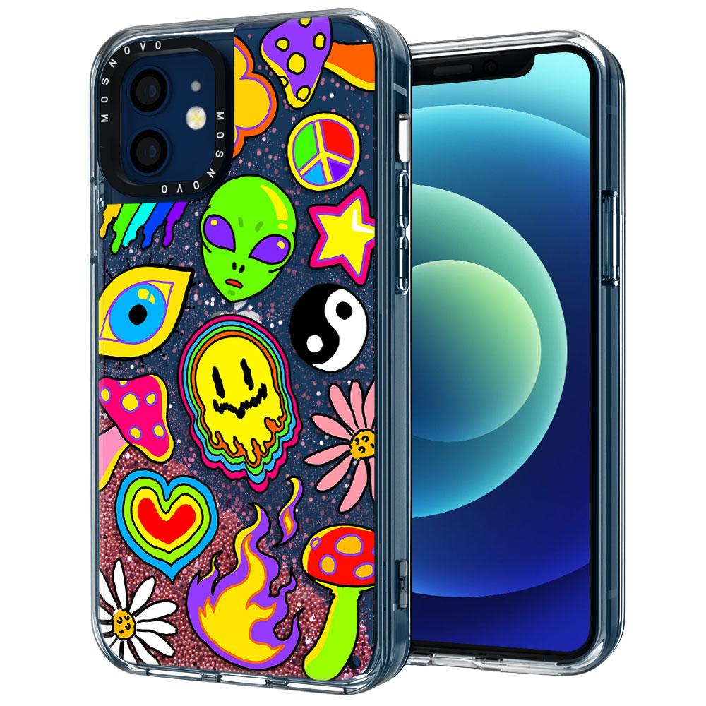 Hippie Rainbow Face Love Glitter Phone Case - iPhone 12 Case - MOSNOVO