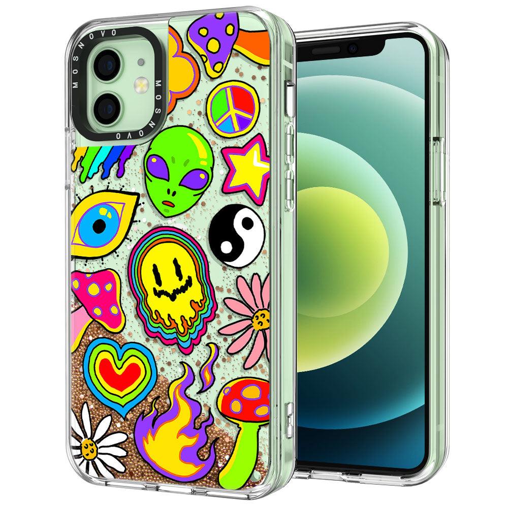 Hippie Rainbow Face Love Glitter Phone Case - iPhone 12 Case - MOSNOVO