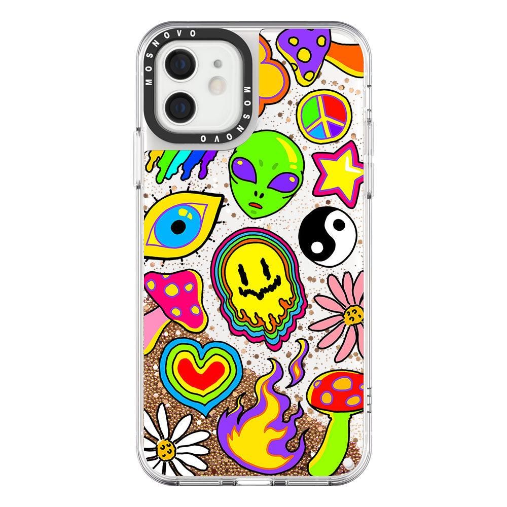 Hippie Rainbow Face Love Glitter Phone Case - iPhone 12 Mini Case - MOSNOVO