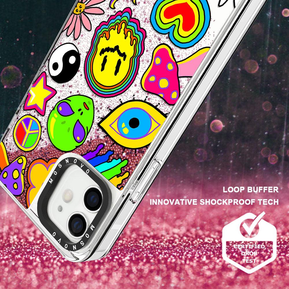 Hippie Rainbow Face Love Glitter Phone Case - iPhone 12 Mini Case - MOSNOVO