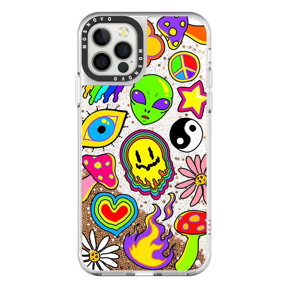 Hippie Rainbow Face Love Glitter Phone Case - iPhone 12 Pro Case - MOSNOVO