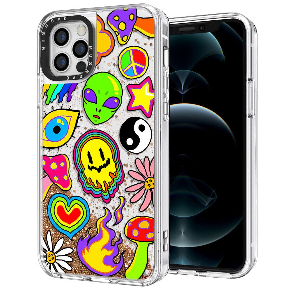 Hippie Rainbow Face Love Glitter Phone Case - iPhone 12 Pro Case - MOSNOVO