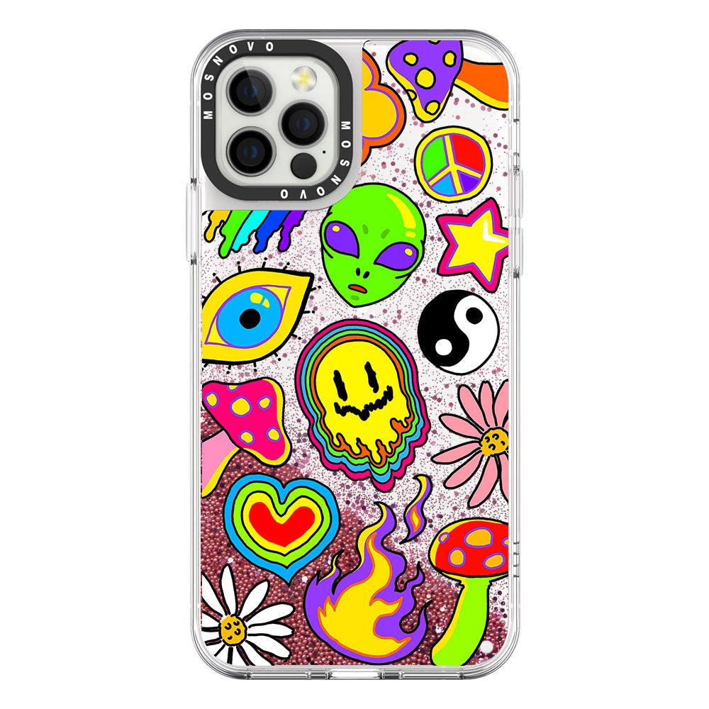 Hippie Rainbow Face Love Glitter Phone Case - iPhone 12 Pro Max Case - MOSNOVO