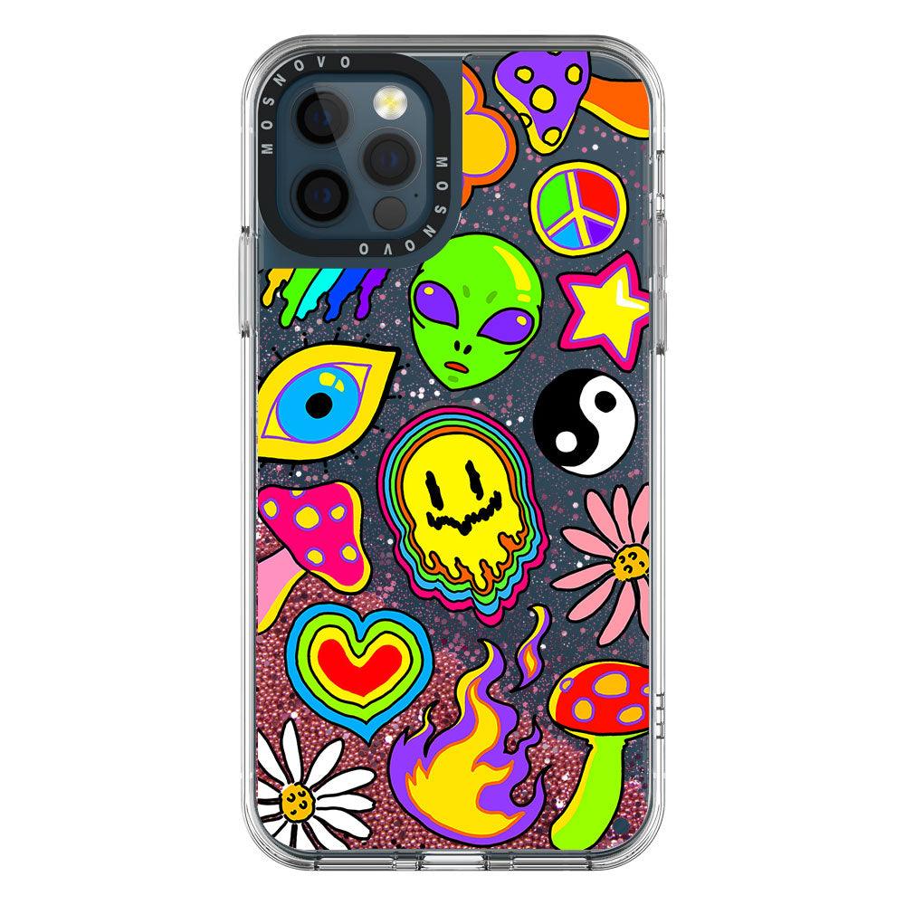 Hippie Rainbow Face Love Glitter Phone Case - iPhone 12 Pro Max Case - MOSNOVO