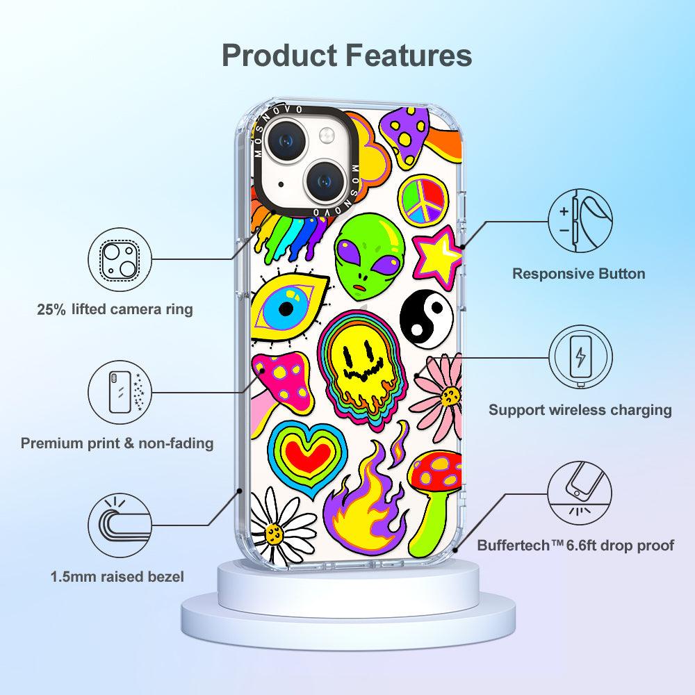 Hippie Rainbow Face Love Phone Case - iPhone 14 Plus Case - MOSNOVO