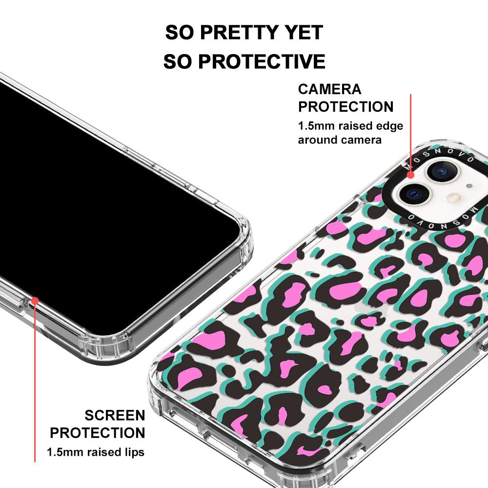 Hot Pink Leopard Print Phone Case - iPhone 12 Mini Case - MOSNOVO