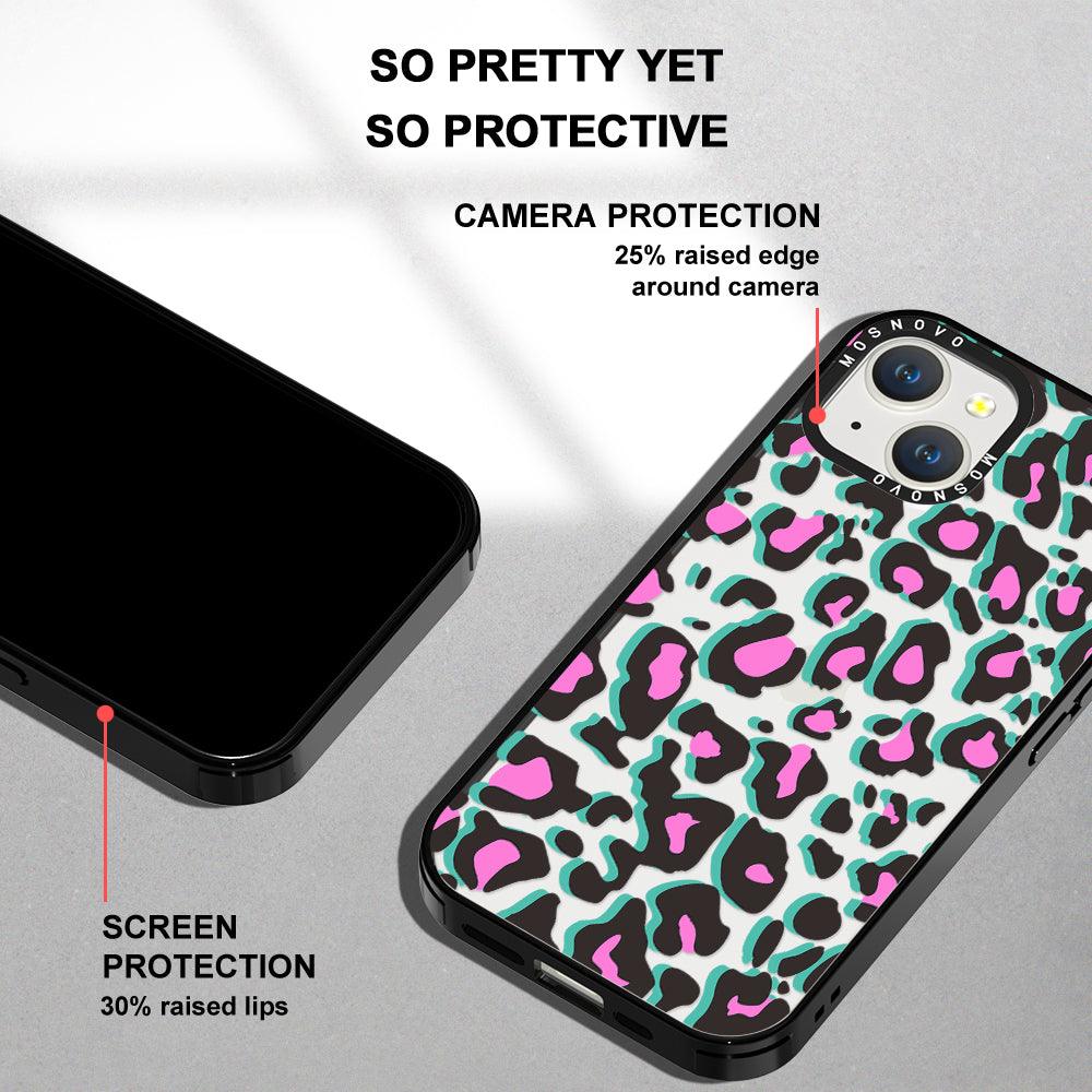 Hot Pink Leopard Print Phone Case - iPhone 14 Plus Case - MOSNOVO