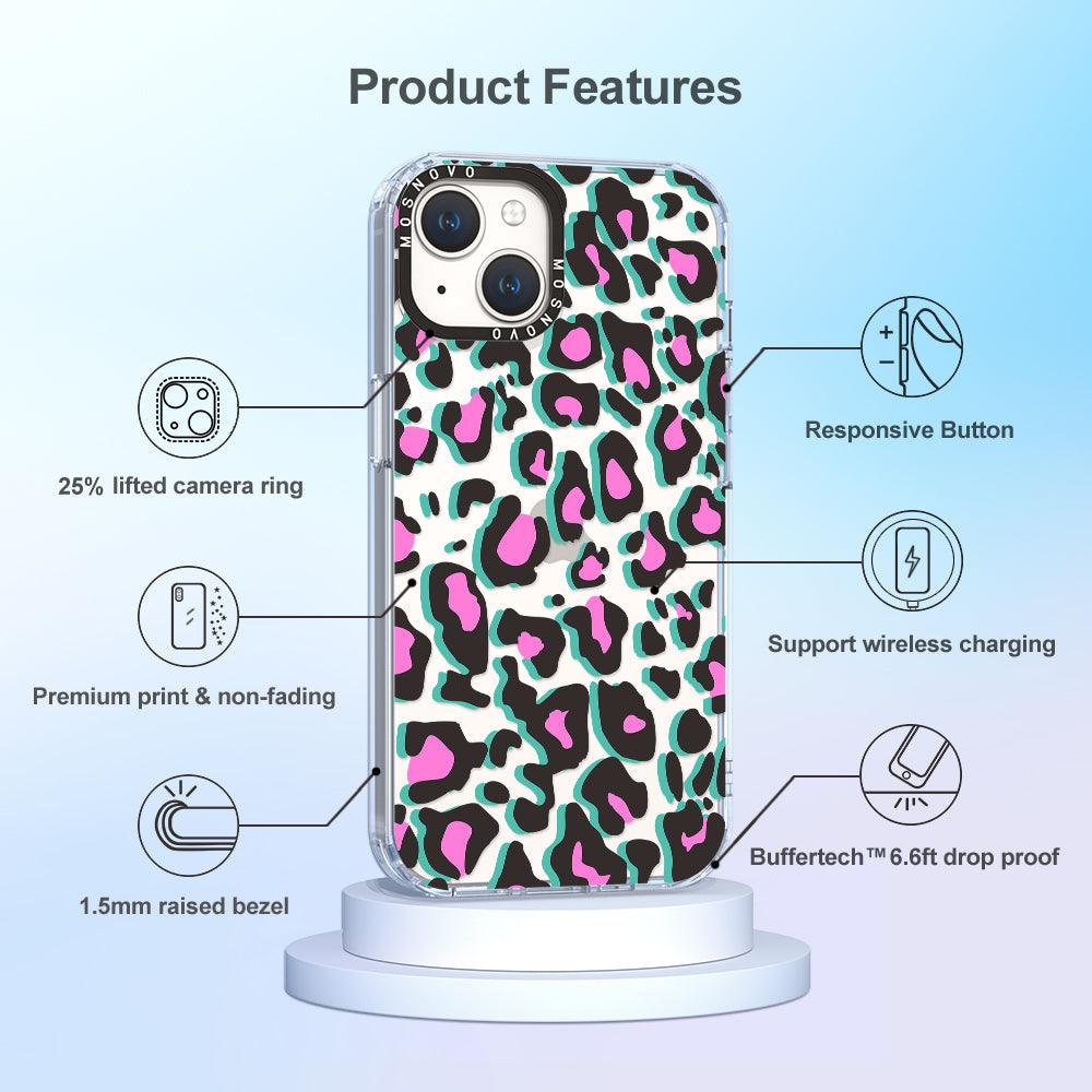 Hot Pink Leopard Print Phone Case - iPhone 14 Plus Case - MOSNOVO