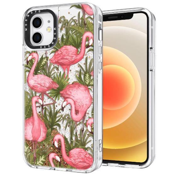 Jungle Flamingo Glitter Phone Case - iPhone 12 Case - MOSNOVO