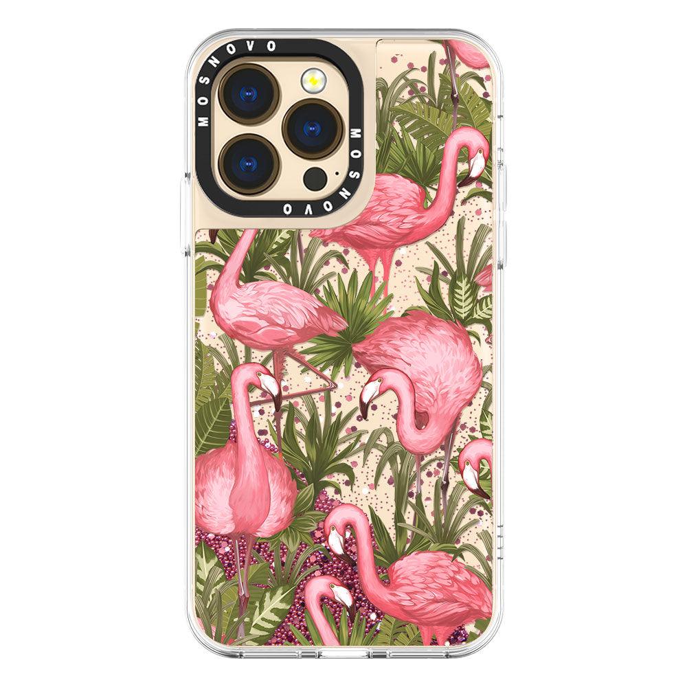 Jungle Flamingo Glitter Phone Case - iPhone 13 Pro Case - MOSNOVO