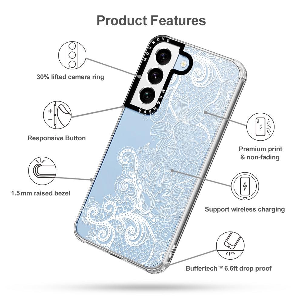 Lace White Flower Phone Case - Samsung Galaxy S22 Plus Case - MOSNOVO