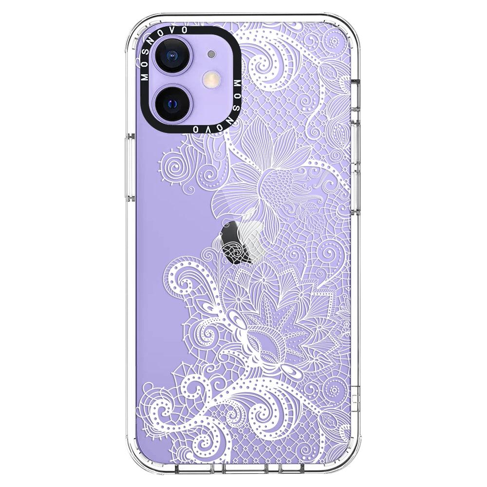 Lacy White Flower Phone Case - iPhone 12 Mini Case - MOSNOVO