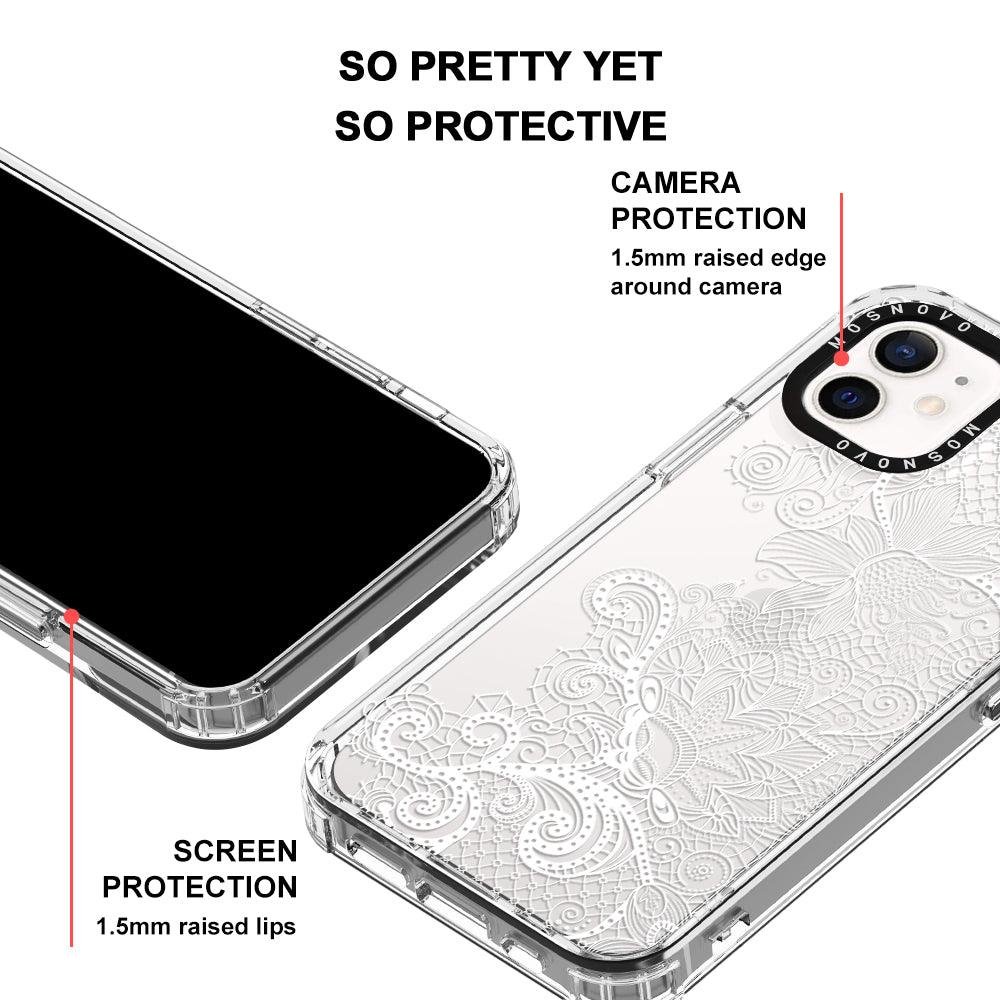 Lacy White Flower Phone Case - iPhone 12 Mini Case - MOSNOVO