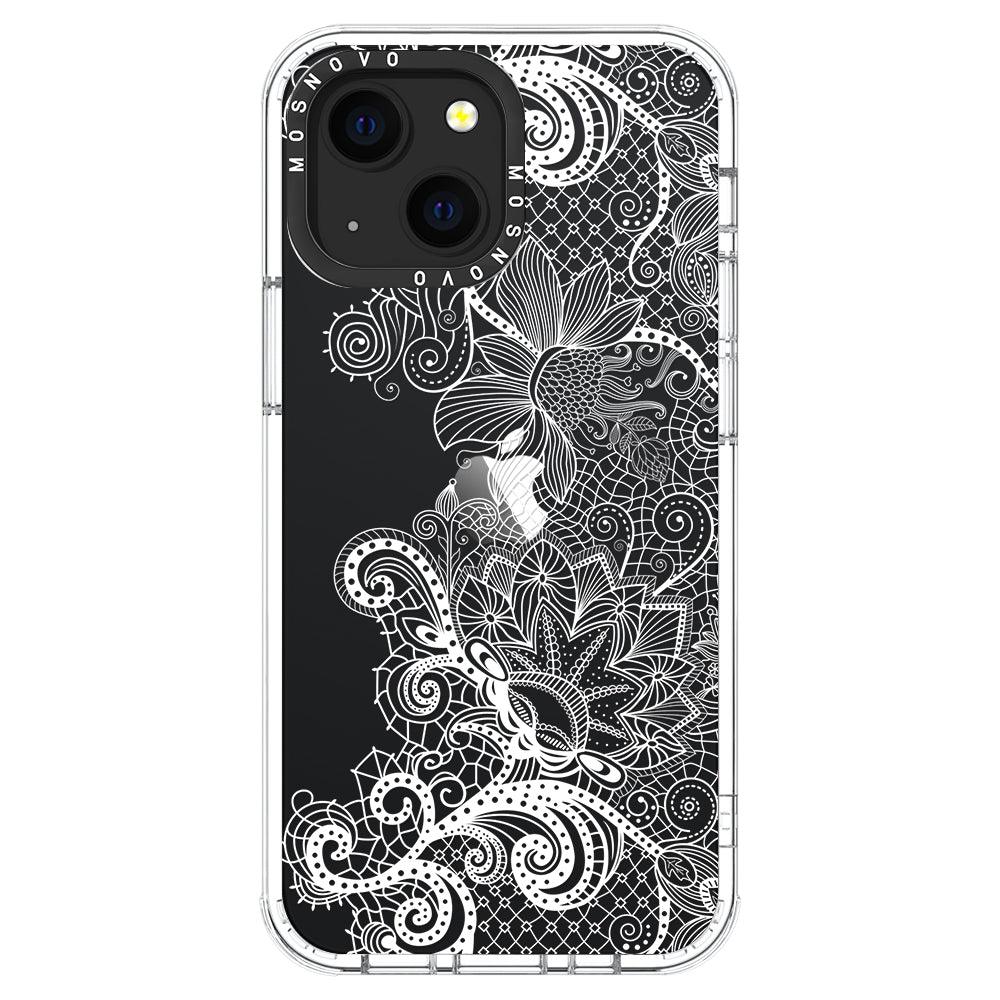 Lacy White Flower Phone Case - iPhone 13 Mini Case - MOSNOVO