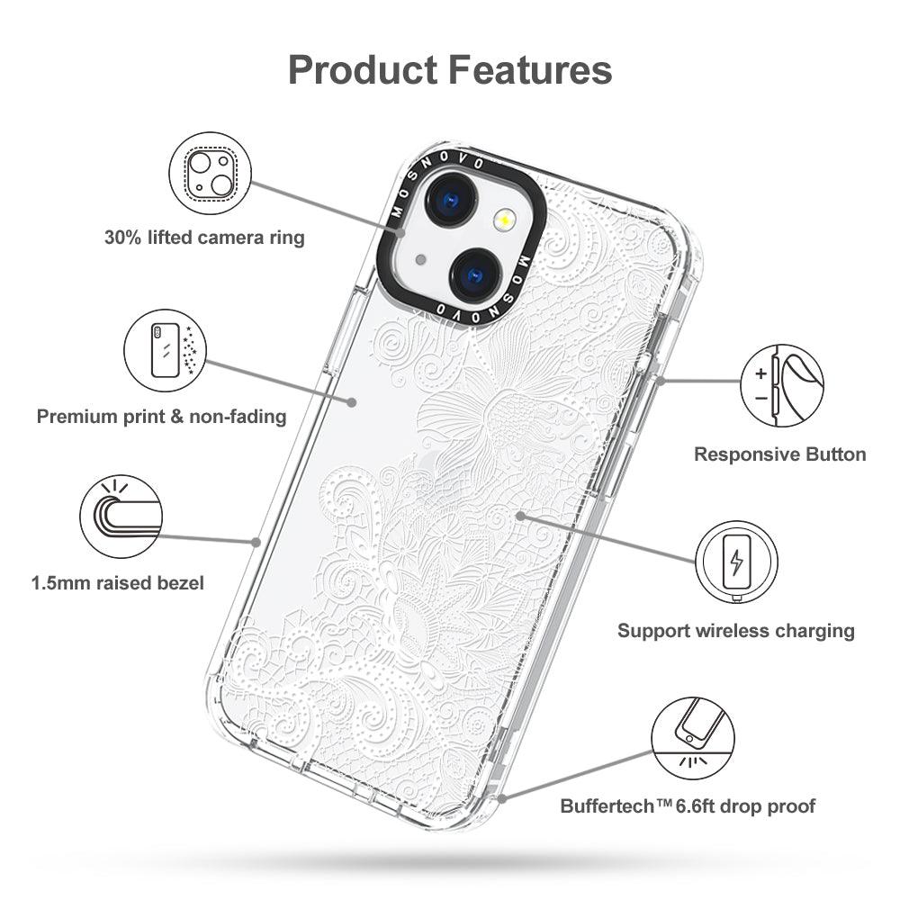 Lacy White Flower Phone Case - iPhone 13 Mini Case - MOSNOVO