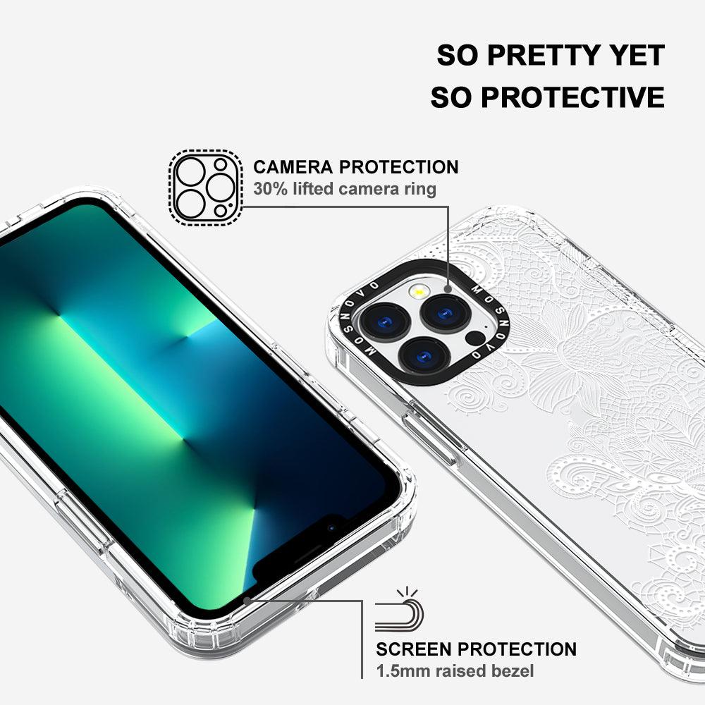 Lacy White Flower Phone Case - iPhone 13 Pro Case - MOSNOVO