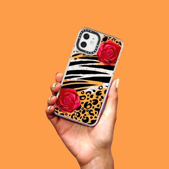 Leopard Rose Glitter Phone Case - iPhone 12 Mini Case - MOSNOVO