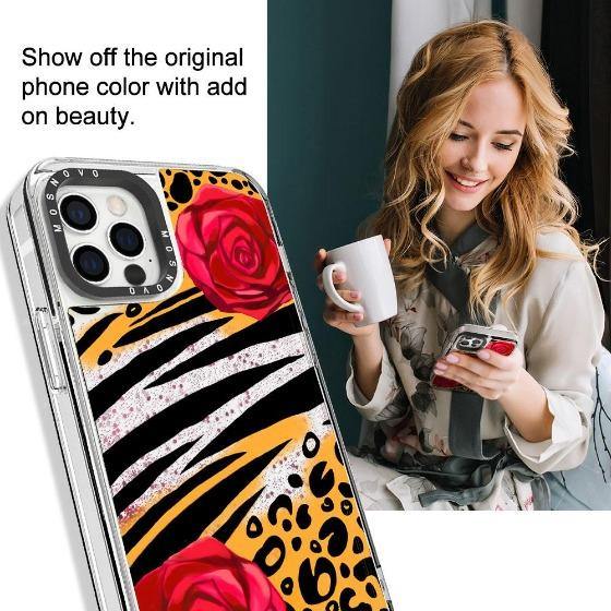 Leopard Rose Glitter Phone Case - iPhone 12 Pro Max Case - MOSNOVO