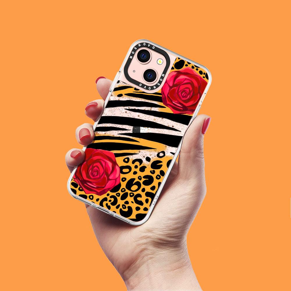 Leopard Rose Glitter Phone Case - iPhone 13 Case - MOSNOVO