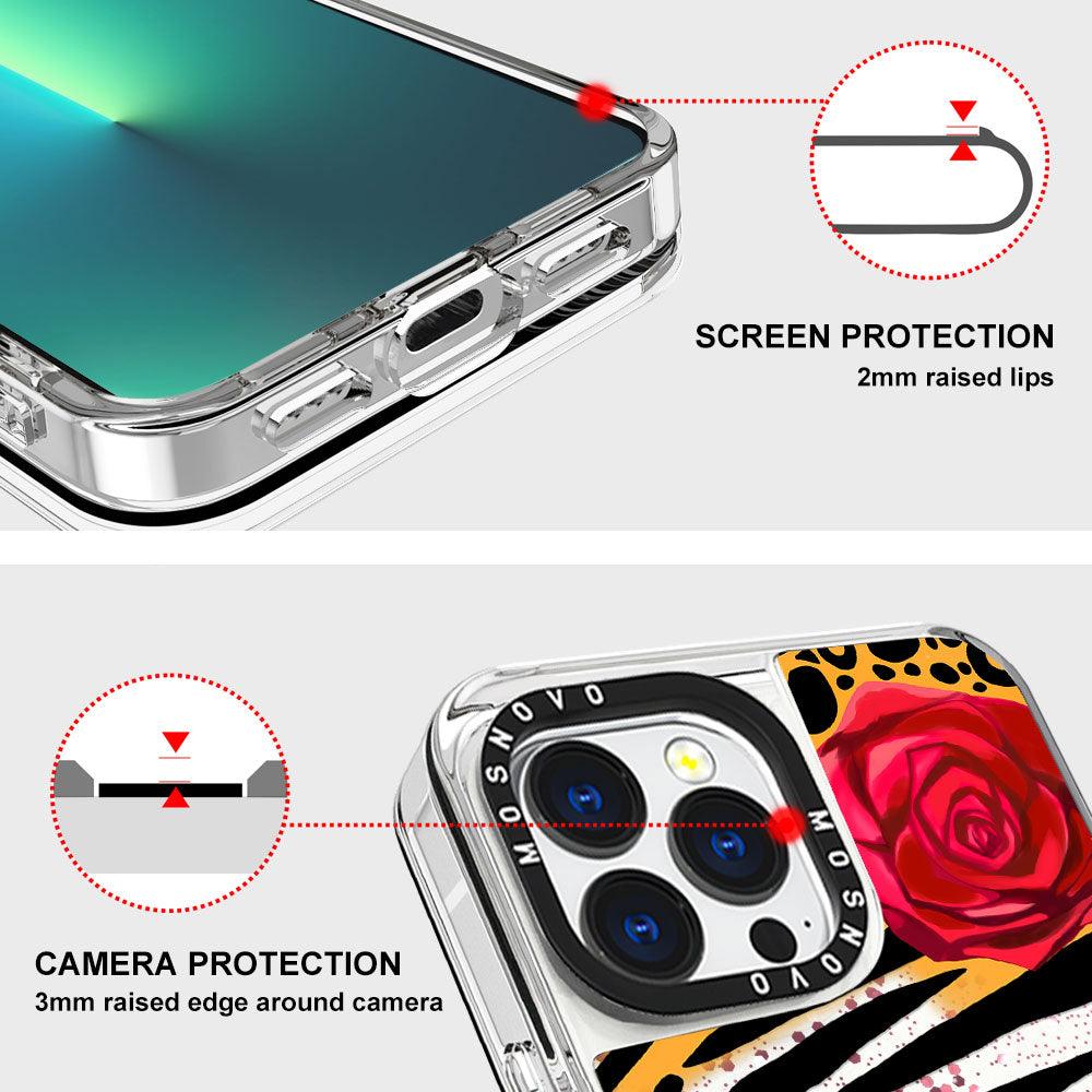 Leopard Rose Glitter Phone Case - iPhone 13 Pro Case - MOSNOVO