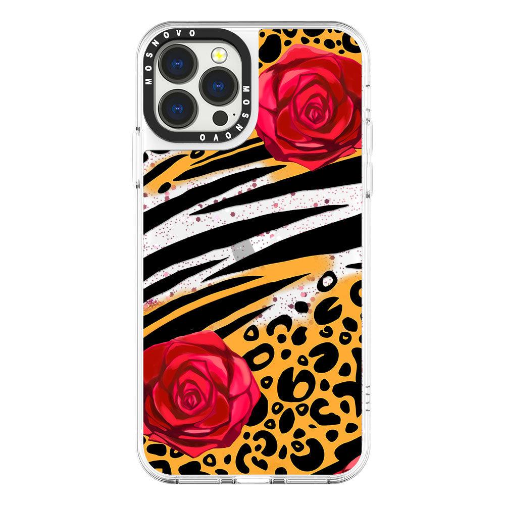 Leopard Rose Glitter Phone Case - iPhone 13 Pro Max Case - MOSNOVO