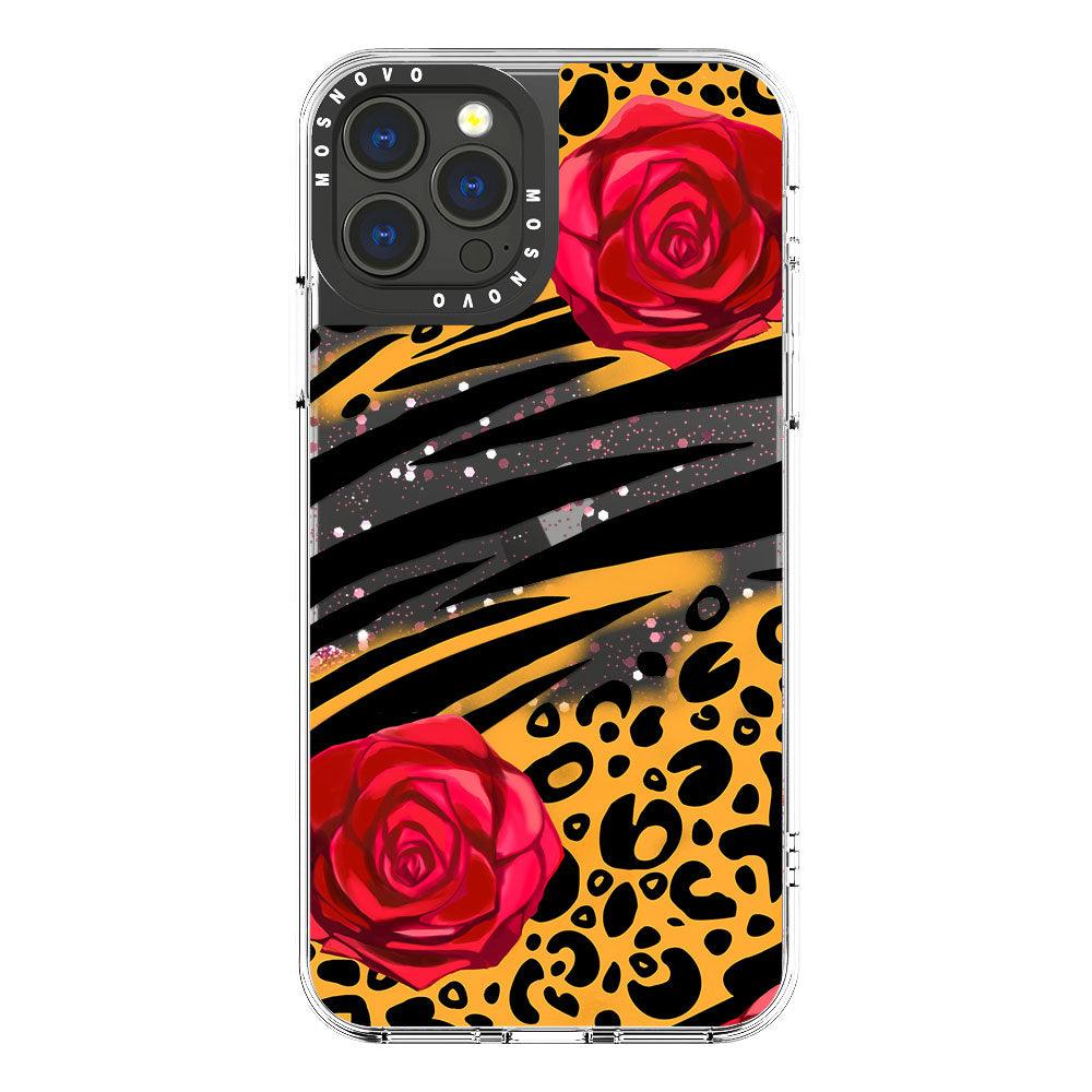 Leopard Rose Glitter Phone Case - iPhone 13 Pro Max Case - MOSNOVO