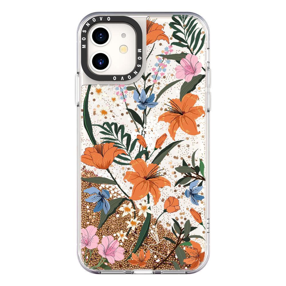 Lily Floral Flower Glitter Phone Case - iPhone 11 Case - MOSNOVO