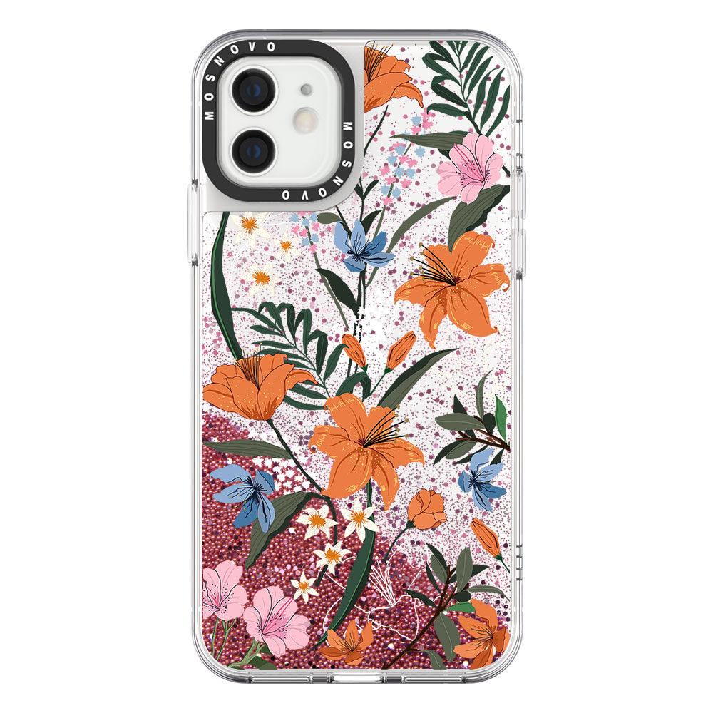 Lily Floral Flower Glitter Phone Case - iPhone 12 Case - MOSNOVO