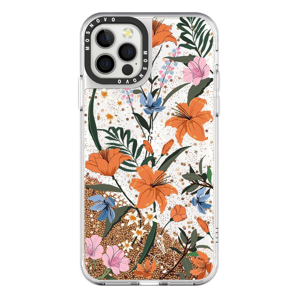 Lily Floral Flower Glitter Phone Case - iPhone 12 Pro Case - MOSNOVO